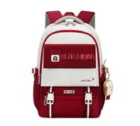 FANDARE Bolsas Escolares Mochilas Escolares con Lindo Colgante Mochila Instituto Adolescentes Mochila Chica Mochila Adolescentes Mochila Colegio Mochila Universidad Mujer Casual Daypack Rojo