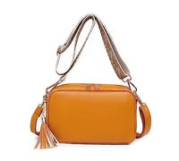 FANDARE Bolso Bandolera Mujer Bolso de Hombro PU Cuero Moda Bolsos Bandolera Elegante Bolso de teléfono Decoración Borla para el Hombro Bolso de Monederos Bolsa de Honda con Dos Correas Amarillo