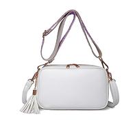 FANDARE Bolso Bandolera Mujer Bolso de Hombro PU Cuero Moda Bolsos Bandolera Elegante Bolso de teléfono Decoración Borla para el Hombro Bolso de Monederos Bolsa de Honda con Dos Correas Blanco