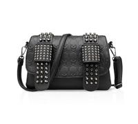 FANDARE Bolso Bandolera Mujer Estampado de Calaveras Punk Bolso de Hombro de Calavera Gótica de PU Cuero, Negro Bolsa Crossbody con 2 Correas Desmontables para Trabajo, Oficina, Viaje