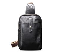 FANDARE Bolso de Hombre de Cuero Auténtico, Mochila Bandolera Estilosa, Compatible con Tableta de 9.7 Pulgadas, con Banda de Pecho para Uso Diario, Deporte, Senderismo y Viaje Negra