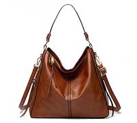 FANDARE - Bolso de mano para mujer, bolso de mano, de piel sintética, para niña, bolso de hombro, bolso grande, bolsas de playa, bolsa de viaje, multifuncional, bolsa de mensajero, marrón, L,