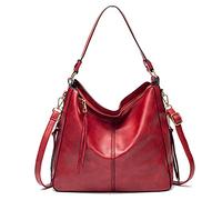FANDARE - Bolso de mano para mujer, bolso de mano, de piel sintética, para niña, bolso de hombro, bolso grande, bolsas de playa, bolsa de viaje, multifuncional, bolsa de mensajero, rojo, L, Rojo, L,