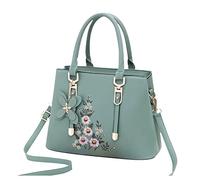 FANDARE Bolso de Mano para Mujer Bolsos Tote Bolso Bandolera Impermeable Shoppers y Bolsos de Hombro PU Cuero Bolsos Cruzados Bolso Bordado para Viajes Compras Trabajo Citas Verde