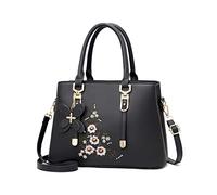 FANDARE Bolso de Mano para Mujer Bolsos Tote Bolso Bandolera Impermeable Shoppers y Bolsos de Hombro PU Cuero Bolsos Cruzados Bolso Bordado para Viajes Compras Trabajo Citas Negro