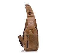 FANDARE Bolso Hombre Mochila de Cuero Autentico Bolsos de Hombro y Pecho, Bolsos Bandolera, Bolsa Resistentes al Agua para Ciclismo Senderismo Gimnasio Viajes Bolsos Bandolera Amarillo Marrón