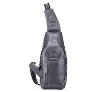 FANDARE Bolso Hombre Mochila de Cuero Autentico Bolsos de Hombro y Pecho, Bolsos Bandolera, Bolsa Resistentes al Agua para Escolare Ciclismo Senderismo Gimnasio Viajes Bolsos Bandolera Gris Marrón