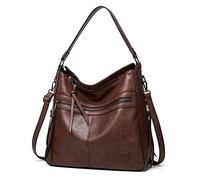 FANDARE Bolso Hombro Mujer Tote Bandolera Shoppers Bolso Hombro Mano Gran Portátiles 12.9 Pulgadas Mochila Impermeable PU Cuero Compra Señora para Viaje Trabajo Escuela Compras Bag Marron Oscuro