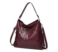 FANDARE Bolso Hombro Mujer Tote Bandolera Shoppers Bolso Hombro Mano Gran Portátiles 12.9 Pulgadas Mochila Impermeable PU Cuero Compra Señora para Viaje Trabajo Escuela Compras Bag Vino Rojo