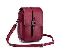 FANDARE Bolso Movil Mujer Bolso de teléfono Bolso de Hombro de Cuero Monederos Carteras Bolsos Bandolera Bolso Pequeño Bolsos de Cruzado Bandolera Crossbody Bag Vino Rojo