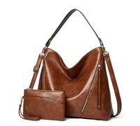 FANDARE Bolso Mujer Hombro Tote Bandolera Shoppers Bolsos de Mano Grande Impermeable PU Cuero Compra Señora para Viaje Trabajo Escuela Compras Bag 2pcs Set Marron Oscuro