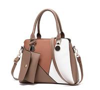 FANDARE Bolso Mujer Hombro Tote Bandolera Shoppers Bolsos de Mano Grande Impermeable PU Cuero Señora para Viaje Trabajo Compras Crossbody Bag 2pcs Set Caqui