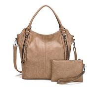 FANDARE Bolso Mujer Hombro Tote Bandolera Shoppers Bolsos de Mano Grande Impermeable PU Cuero Señora para Viaje Trabajo Escuela Compras Bag 2pcs Set Albaricoque