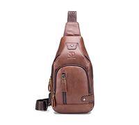 FANDARE Bolso Pecho Cuero Bolsos de Hombre Pecho Sling Crossbody Bag Bolsos Cruzados Bandoleras Cruzada Mochilas y Bolsas de automoción Viaje Deportes Ciclismo Montañismo Impermeable Rojo Marrón