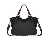 FANDARE Bolso Tote de Lona Unisex para Ordenador 15.6 Bolso Bandolera Hombro Gran Capacidad silueta caída, fondo con pliegues, ampliable Bolsa Hombro para Trabajo Viaje Universidad Negro