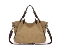 FANDARE Bolso Tote de Lona Unisex para Ordenador 15.6 Bolso Bandolera Hombro Gran Capacidad silueta caída, fondo con pliegues, ampliable Bolsa Hombro para Trabajo Viaje Universidad Caqui
