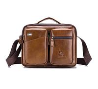 FANDARE Bolsos Bandolera de Piel Auténtica para Hombre Bolso de Negocios Bolsa de Mensajero Bolsos Cruzados Bolsos Mensajero Impermeable Deportes Trabajo Viajes Maletines Messenger Bag Marrón