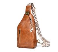 FANDARE Bolsos Cruzados Bolso Pecho Bolsos de Hombro para Hombre Mochila de Cuero PU Bolsos Bandolera Bolsa de Pecho Bandolera Bolsos para Viaje Moto Viaje Escolar Ciclismo Sling BagMarrón Claro