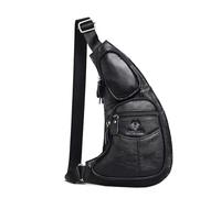 FANDARE Bolsos Cruzados para Hombre Bandolera de Cuero Bolso Mensajero versátil con Correa Ajustable, Mochila de Viaje Impermeable para Uso Diario, pequeño Lateral masculinoNegro