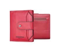 FANDARE Cartera Mujer de Cuero Auténtico con Bloqueo RFID, Clutch Organizador Multi-Tarjetas, Monedero Bifold para Tarjetas,11 Ranuras para Tarjetas y 1 Compartimento para BilletesRojo