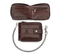 FANDARE Cartera para Hombres con Bloqueo RFID Tarjeteros de Cuero con Cremallera Viajes Diario Wallet Bifold con 13 Ranuras para Tarjetas Ventana & Identificación y Compartimento para Monedas Marrón