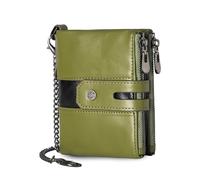 FANDARE Cartera para Hombres Mujeres con Bloqueo RFID Cuero Monedero Billetera con Cadena y 7 Ranuras para Tarjetas y Bolsillo con Cremallera para Monedas Wallet con Caja de Regalo Verde