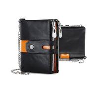 FANDARE Cartera para Hombres Mujeres con Bloqueo RFID Cuero Monedero Billetera con Cadena y 7 Ranuras para Tarjetas y Bolsillo con Cremallera para Monedas Wallet con Caja de Regalo Negro