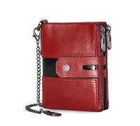 FANDARE Cartera para Hombres Mujeres con Bloqueo RFID Cuero Monedero Billetera con Cadena y 7 Ranuras para Tarjetas y Bolsillo con Cremallera para Monedas Wallet con Caja de Regalo Rojo