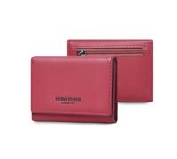 FANDARE Cartera para Mujer con Bloqueo RFID, Monedero de Cuero Auténtico de Diseño Plegable con 7 Ranuras para Tarjetas, 1 Bolsillo con Cremallera y 1 Compartimento para Billetes Rojo