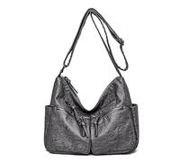FANDARE Casual Bolsos de Mujer Bandolera Vintage Bolso Hombro Cruzado Impermeable PU Cuero para Viaje Trabajo Escuela Compras Conmutar Crossbody Bag Gris