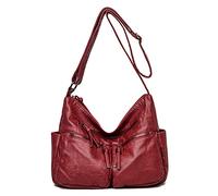 FANDARE Casual Bolsos de Mujer Bandolera Vintage Bolso Hombro Cruzado Impermeable PU Cuero para Viaje Trabajo Escuela Compras Conmutar Crossbody Bag Vino Rojo
