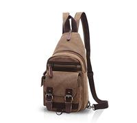 FANDARE Clásico Sling Bag Mochila Fiesta Excursión Comercio Portátil Viaje Estudiantes Multifuncional Hombres/Mujeres Transpirable Lienzo Marrón