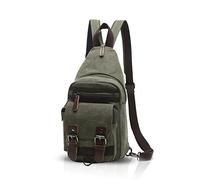 FANDARE Clásico Sling Bag Mochila Fiesta Excursión Comercio Portátil Viaje Estudiantes Multifuncional Hombres/Mujeres Transpirable Lienzo Verde