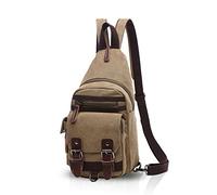 FANDARE Clásico Sling Bag Mochila Fiesta Excursión Comercio Portátil Viaje Estudiantes Multifuncional Hombres/Mujeres Transpirable Lienzo Caqui