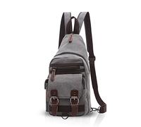 FANDARE Clásico Sling Bag Mochila Fiesta Excursión Comercio Portátil Viaje Estudiantes Multifuncional Hombres/Mujeres Transpirable Lienzo Gris