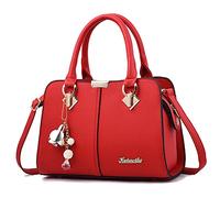 FANDARE Elegante Bolsos de Mano Bolso Bandolera Mujer Bolso de Hombro Cruzado Señora Tote Shopper Bolso de Mensajero Bolso Movil Trabajo Crossbody Bag de Cuero PU Vino Rojo A