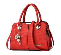 FANDARE Elegante Bolsos de Mano Bolso Bandolera Mujer Bolso de Hombro Cruzado Señora Tote Shopper Bolso de Mensajero Bolso Movil Trabajo Crossbody Bag de Cuero PU Vino Rojo B