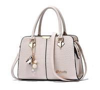 FANDARE Elegante Bolsos de Mano Bolso Bandolera Mujer Bolso de Hombro Cruzado Señora Tote Shopper Bolso de Mensajero Bolso Movil Trabajo Crossbody Bag de Cuero PU Blanquecino B