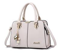 FANDARE Elegante Bolsos de Mano Bolso Bandolera Mujer Bolso de Hombro Cruzado Señora Tote Shopper Bolso de Mensajero Bolso Movil Trabajo Crossbody Bag de Cuero PU Blanquecino A