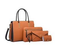 FANDARE Elegante Bolsos de Mano Bolso Bandolera Mujer Bolso de Mano Cartera Juego de 4 Piezas Bolso de Hombro Cruzado Señora Tote Shopper Bolso de Mensajero Trabajo Viajar Crossbody Bag Marrón