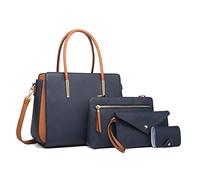 FANDARE Elegante Bolsos de Mano Bolso Bandolera Mujer Bolso de Mano Cartera Juego de 4 Piezas Bolso de Hombro Cruzado Señora Tote Shopper Bolso de Mensajero Trabajo Viajar Crossbody Bag Azul Oscuro