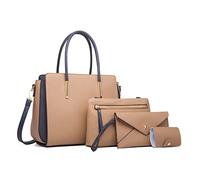 FANDARE Elegante Bolsos de Mano Bolso Bandolera Mujer Bolso de Mano Cartera Juego de 4 Piezas Bolso de Hombro Cruzado Señora Tote Shopper Bolso de Mensajero Trabajo Viajar Crossbody Bag Caqui