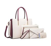 FANDARE Elegante Bolsos de Mano Bolso Bandolera Mujer Bolso de Mano Cartera Juego de 4 Piezas Bolso de Hombro Cruzado Señora Tote Shopper Bolso de Mensajero Trabajo Viajar Crossbody Bag Blanco