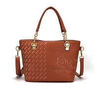 FANDARE Elegante Mujer Bolso Mano Bordado Bolsos de Bandolera Impermeable PU Cuero para Viaje Trabajo Compras Crossbody Bag Marrón