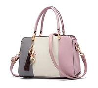 FANDARE Elegante Mujer Bolso Mano con Colgante Bolsos de Bandolera Impermeable PU Cuero para Viaje Trabajo Compras Crossbody Bag Rosa Claro