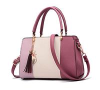 FANDARE Elegante Mujer Bolso Mano con Colgante Bolsos de Bandolera Impermeable PU Cuero para Viaje Trabajo Compras Crossbody Bag Rosado A