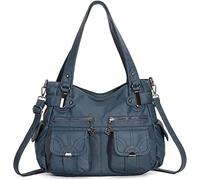 FANDARE Grande Bolsos de Mujer Bandolera Vintage Bolso Hombro Cruzado Impermeable PU Cuero para Viaje Trabajo Escuela Compras Conmutar Crossbody Bag Azul
