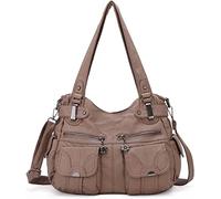 FANDARE Grande Bolsos de Mujer Bandolera Vintage Bolso Hombro Cruzado Impermeable PU Cuero para Viaje Trabajo Escuela Compras Conmutar Crossbody Bag Caqui