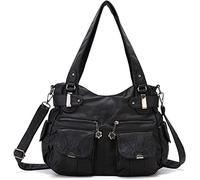 FANDARE Grande Bolsos de Mujer Bandolera Vintage Bolso Hombro Cruzado Impermeable PU Cuero para Viaje Trabajo Escuela Compras Conmutar Crossbody Bag Negro