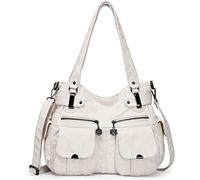 FANDARE Grande Bolsos de Mujer Bandolera Vintage Bolso Hombro Cruzado Impermeable PU Cuero para Viaje Trabajo Escuela Compras Conmutar Crossbody Bag Blanco